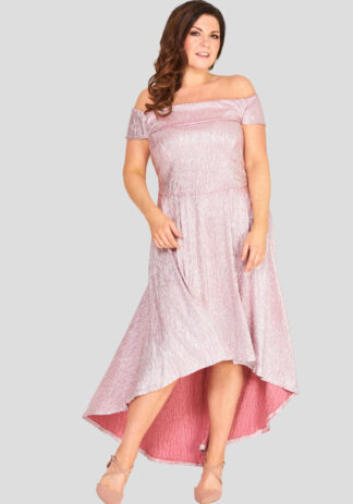 pink off the shoulder metallic wholesale dress