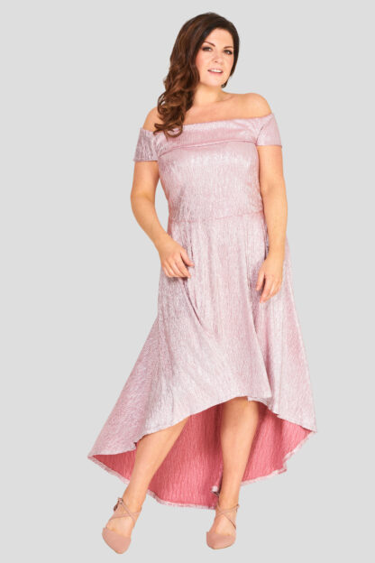 pink off the shoulder metallic wholesale dress