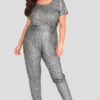 Metallic Foil Crinkle Stretch Jersey Jumpsuit Wholesale Clothing