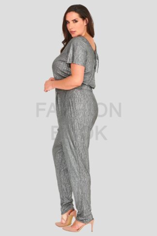 Metallic Foil Crinkle Stretch Jersey Jumpsuit Wholesale Clothing