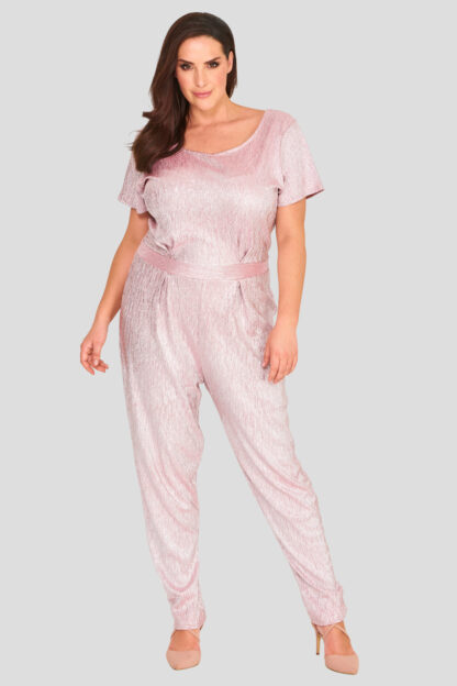 Metallic Foil Crinkle Stretch Jersey Jumpsuit Wholesale Clothing