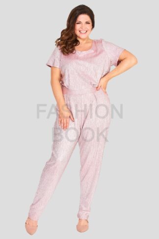 Metallic Foil Crinkle Stretch Jersey Jumpsuit Wholesale Clothing
