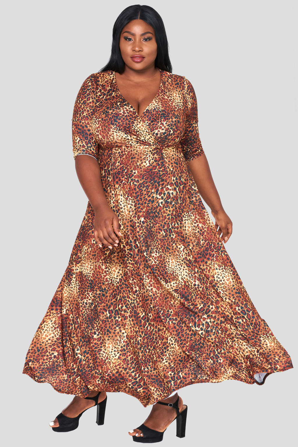 Leopard print maxi dress plus size clothing - Fashion Book