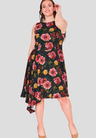 Asymmetric Rose Print Dress Plus Size Wholesale