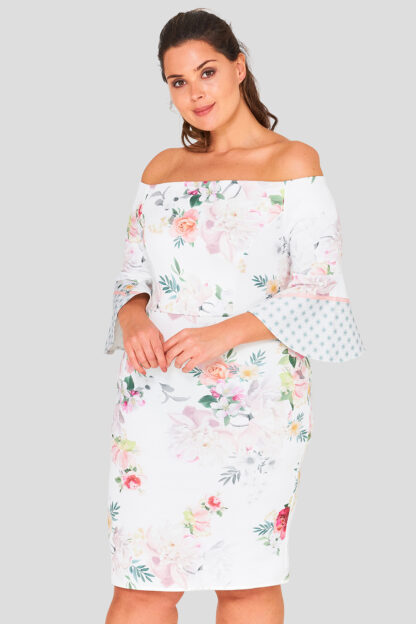 Floral Flare Sleeve Plus Size Wholesale Dress