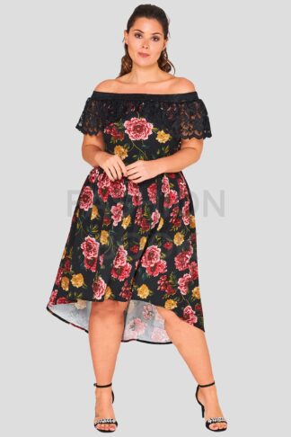 Floral Rose Dip Hem Wholesale Dress