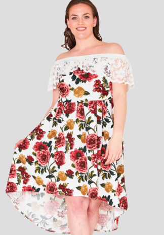 Floral Rose Dip Hem Wholesale Dress