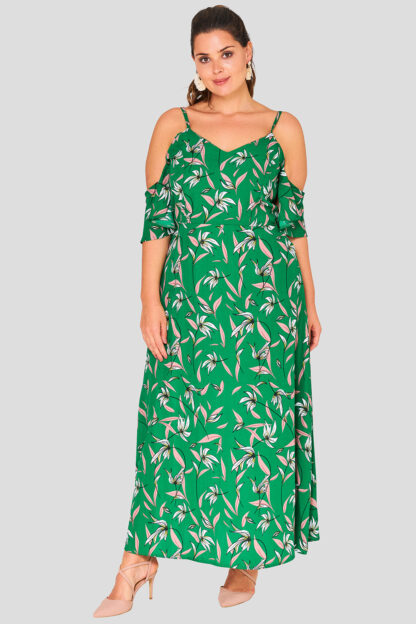 Green Leaf Frill Plus Size Wholesale maxi Dress