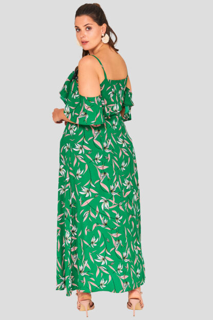 Green Leaf Frill Plus Size Wholesale maxi Dress