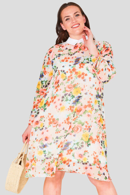 Swing Chiffon Print Collar Plus Size Wholesale Dress