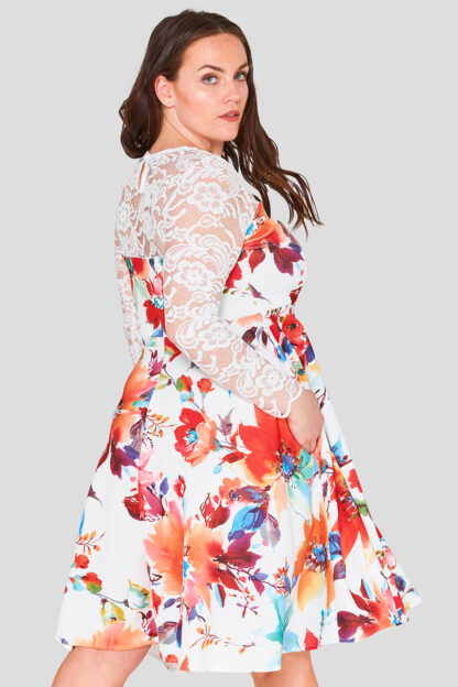 Lace Bodice Plus Size Floral Skater Dress Wholesale
