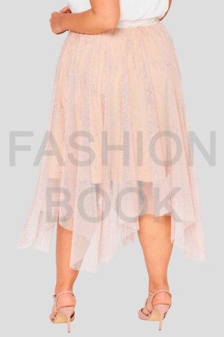 Wholesale Pink Mesh Plus Size Metallic Skirt